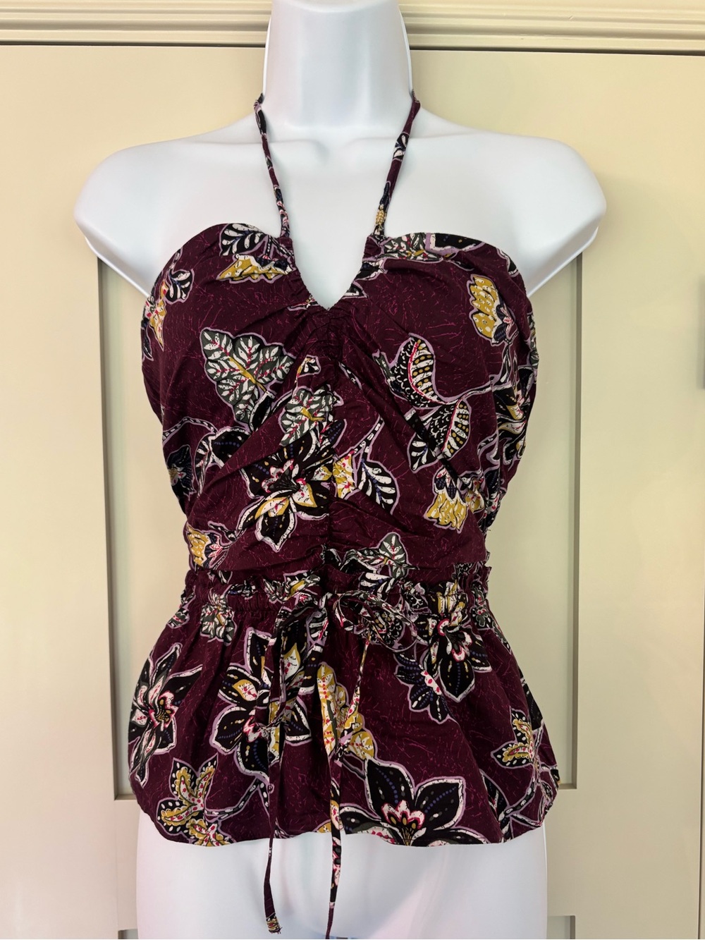 LOFT Floral Halter Top Peplum Boho Girly Ruched Summer Fall Size S